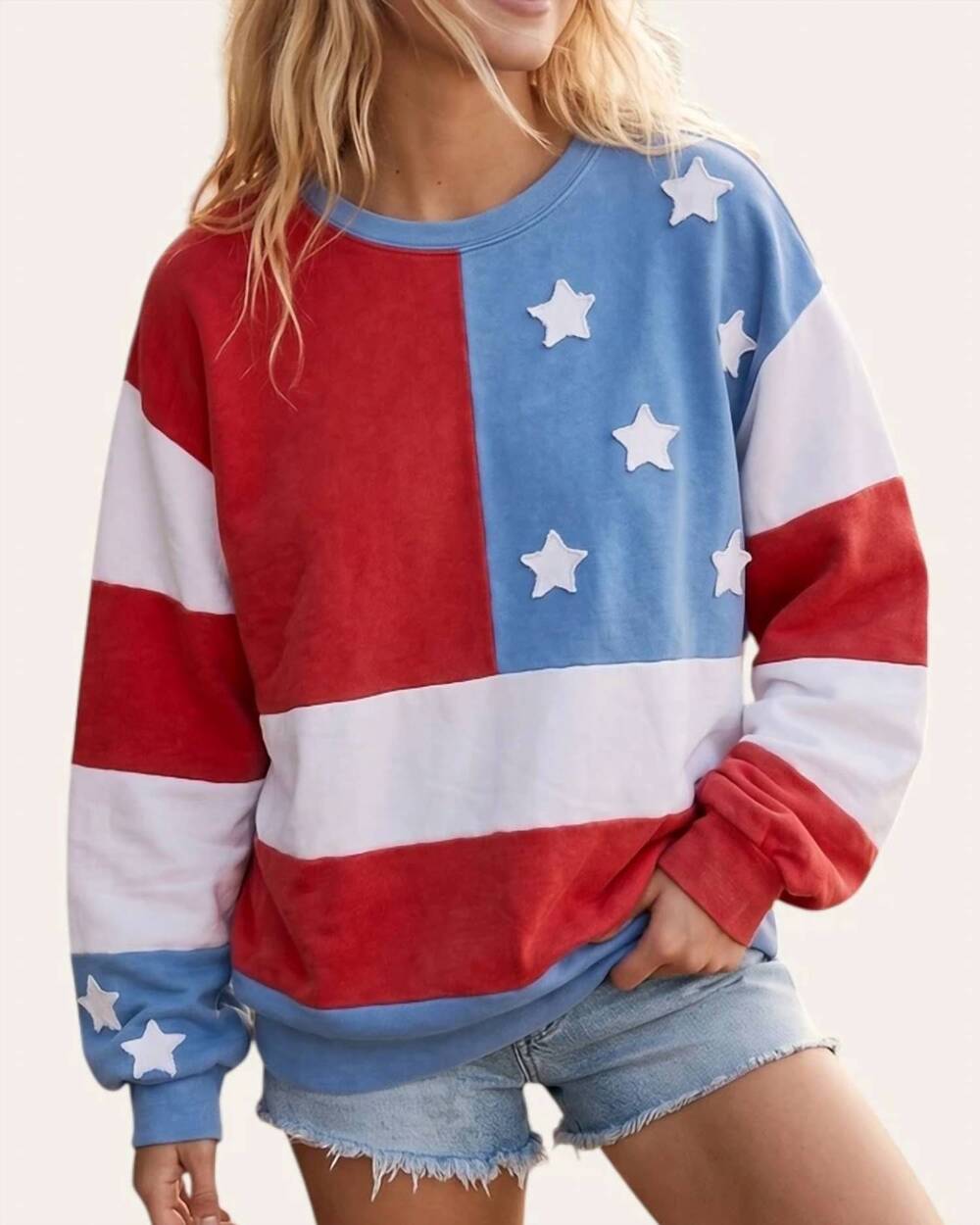 NEW SEWN AND SEEN mineral washed americana flag sweatshirt in multicolor